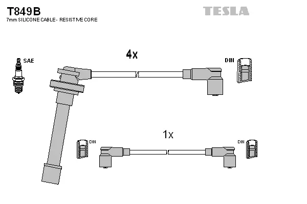 T849B TESLA Комплект проводов зажигания (фото 1)