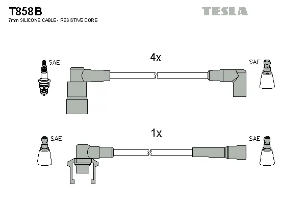 T858B TESLA Комплект проводов зажигания (фото 1)