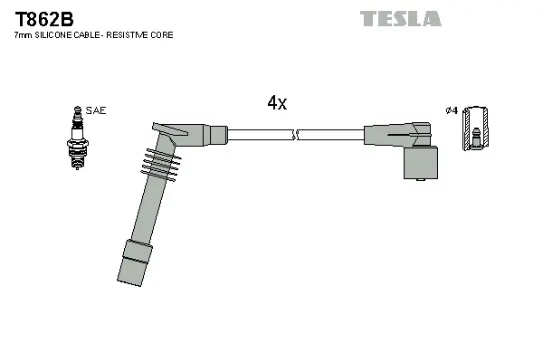 T862B TESLA Комплект проводов зажигания (фото 1)
