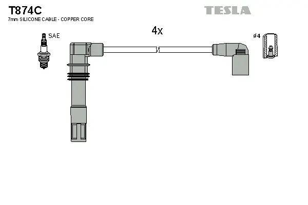 T874C TESLA Комплект проводов зажигания (фото 1)