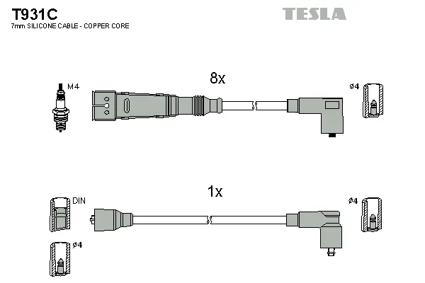T931C TESLA Комплект проводов зажигания (фото 1)