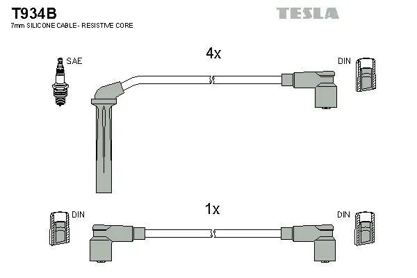 T934B TESLA Комплект проводов зажигания (фото 1)