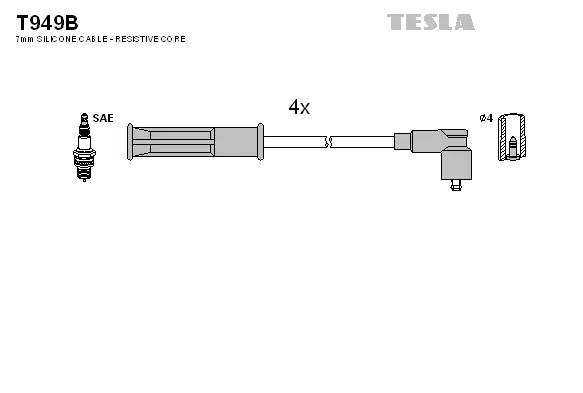T949B TESLA Комплект проводов зажигания (фото 1)
