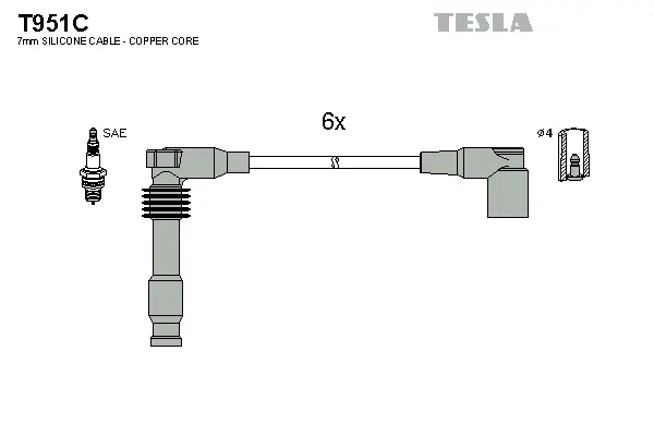 T951C TESLA Комплект проводов зажигания (фото 1)