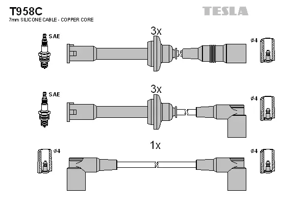 T958C TESLA Комплект проводов зажигания (фото 1)