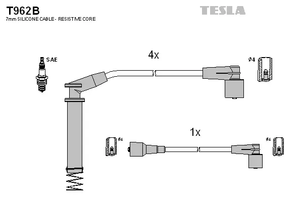 T962B TESLA Комплект проводов зажигания (фото 1)