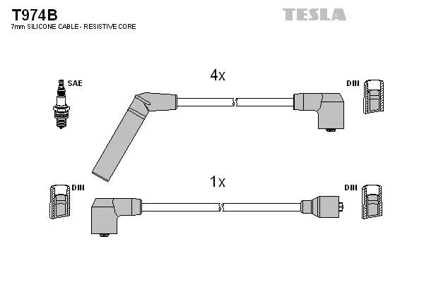 T974B TESLA Комплект проводов зажигания (фото 1)