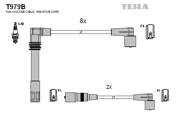 T979B TESLA Комплект проводов зажигания (фото 1)