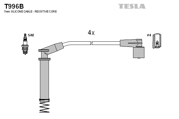 T996B TESLA Комплект проводов зажигания (фото 1)