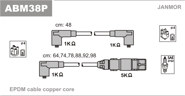ABM38P JANMOR Комплект проводов зажигания (фото 1)