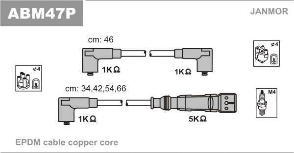 ABM47P JANMOR Комплект проводов зажигания (фото 1)
