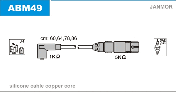 ABM49 JANMOR Комплект проводов зажигания (фото 1)
