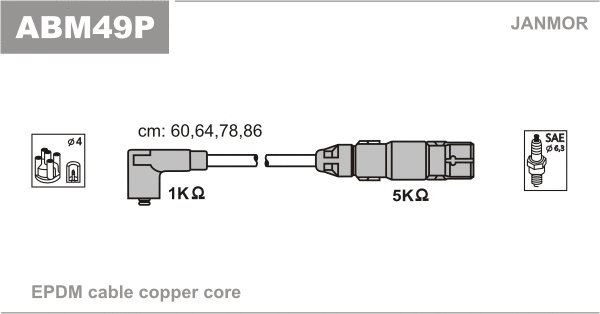 ABM49P JANMOR Комплект проводов зажигания (фото 1)