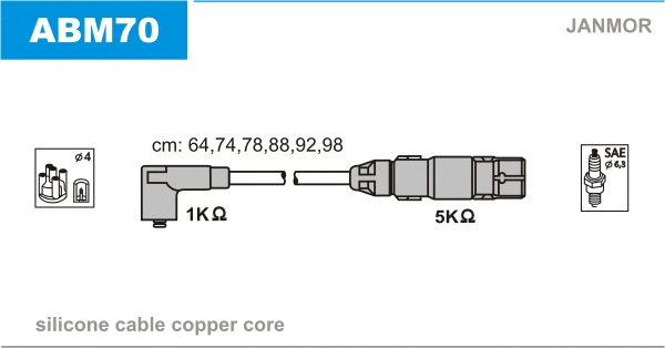 ABM70 JANMOR Комплект проводов зажигания (фото 1)