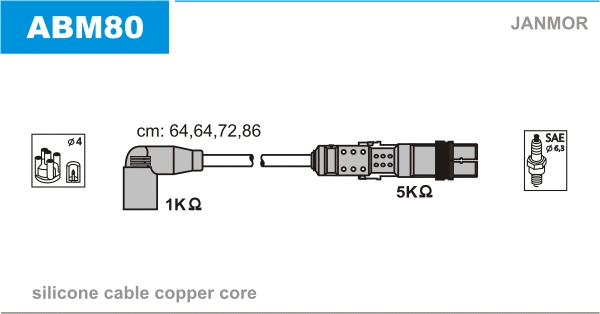 ABM80 JANMOR Комплект проводов зажигания (фото 1)