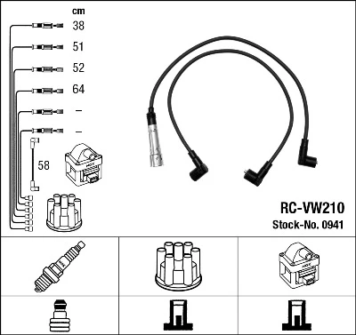 RC-VW210 NGK Высоковольтные провода (провода зажигания) rc-vw210 (фото 1)