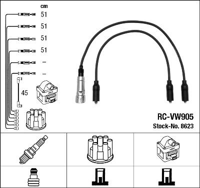 RC-VW905 NGK Rc-vw 905 к-кт проводов vw passat 1.8 adz 88-97 (фото 1)