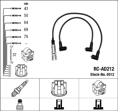 RC-AD212 NGK Rc-ad 212 к-кт проводов audi 80 2.0-2.2/100/200 2.2 (фото 1)