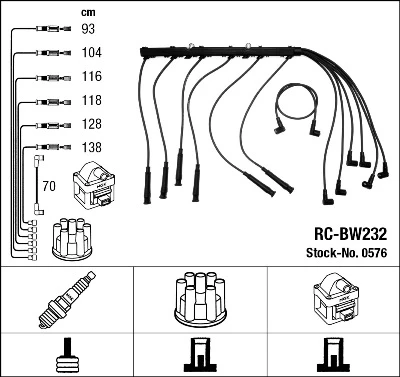 RC-BW232 NGK Rc-bw 232 к-кт проводов bmw e28 2.0 81-86/e30 2.0/2.3 82-88 (фото 1)