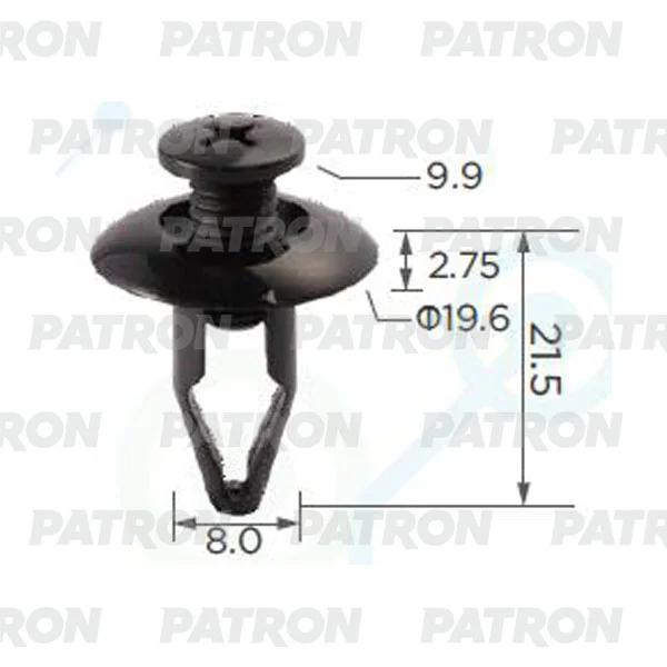 P37-0079A PATRON Клипса пластмассовая (упаковка 100шт) Ford, Infiniti, Kia, Mazda, Nissan применяемость: бампер, защита, крылья (фото 1)