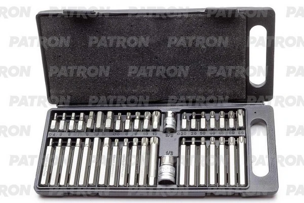 P-4401C PATRON Набор бит 40 пр: HEX, TORX, SPLINE, 1/2 inch, 3/8 inch, 30, 75 мм, в пласт. кейсе (фото 2)