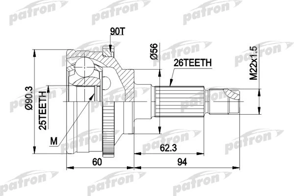 PCV1278 PATRON Шарнирный комплект, приводной вал (фото 2)