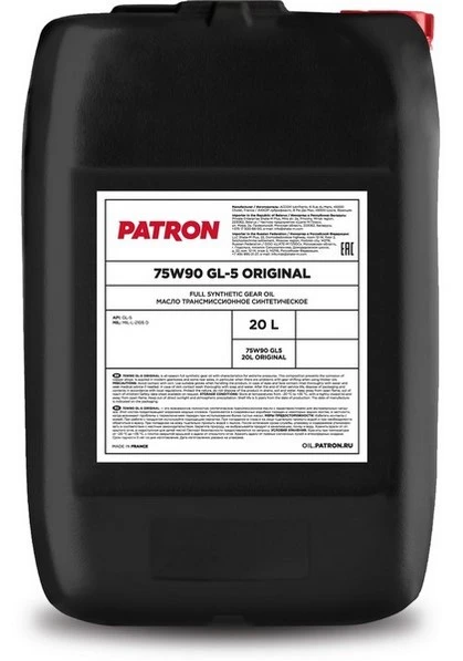 75W90 GL5 20L ORIGINAL PATRON Масло трансмиссионное полусинтетическое 20л-API GL-5, MIL MIL-L-2105 D (фото 2)