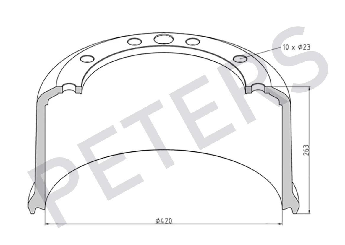 046.635-00A PETERS Барабан торм. 420x200/210 h=263 d=290/335 n10x23 bpw hz/s 12010 (фото 1)