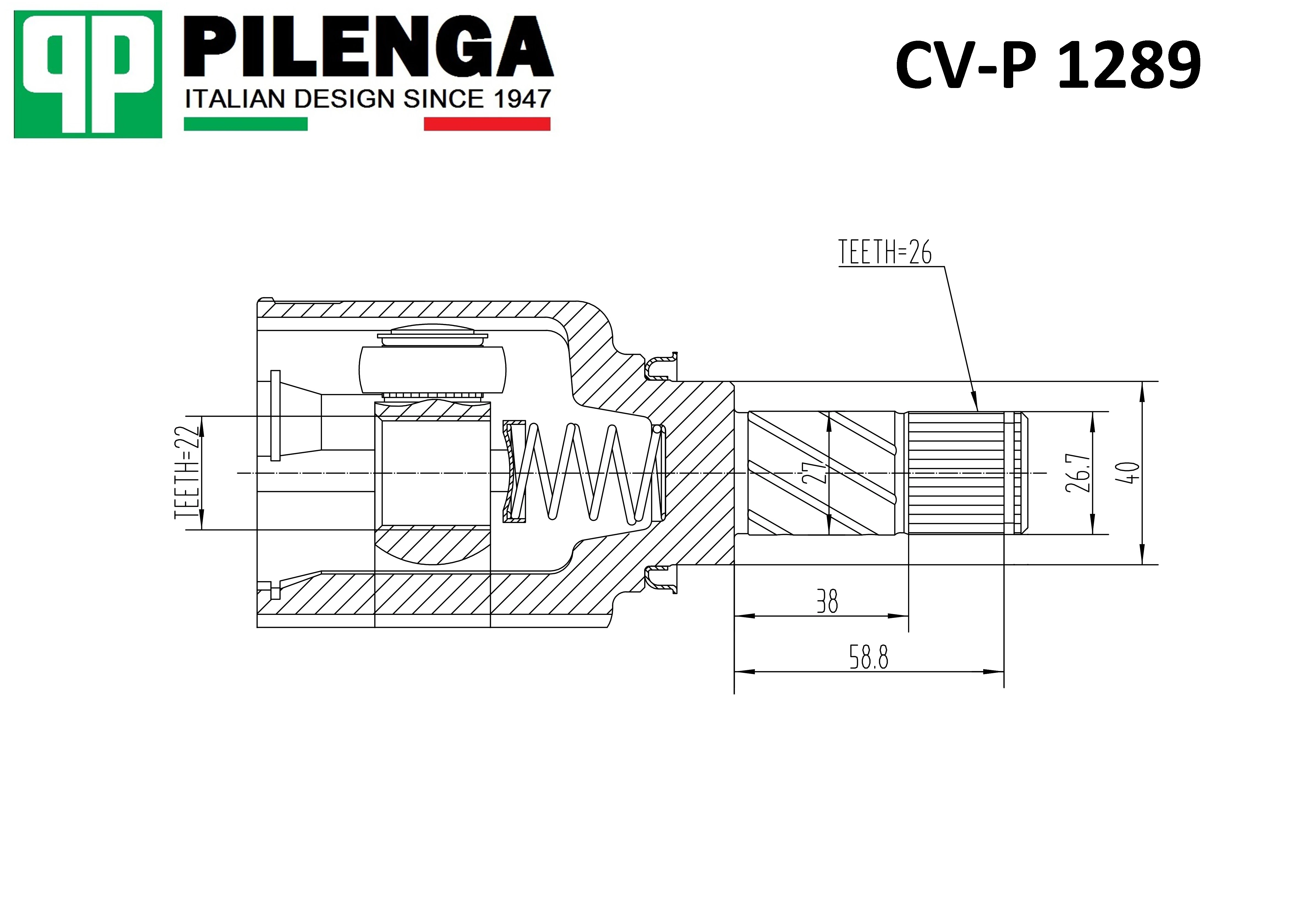 CV-P 1289 PILENGA Шрус внутренний abs dacia logan/sandero 1.2-1.6i 04> (фото 1)