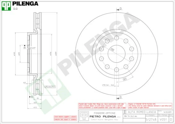 V051 PILENGA Тормозной диск (фото 1)