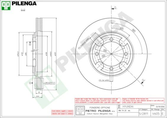 V605 PILENGA Тормозной диск (фото 1)