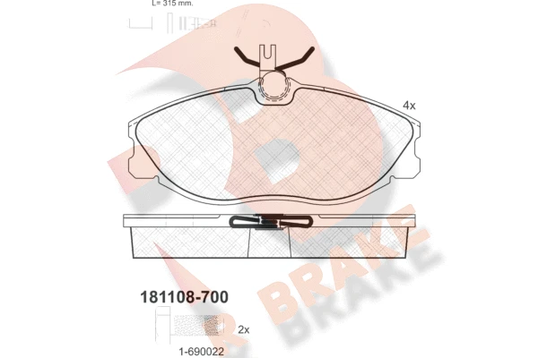 RB1108-700 R BRAKE Комплект тормозных колодок, дисковый тормоз (фото 2)