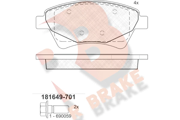 RB1649-701 R BRAKE Комплект тормозных колодок, дисковый тормоз (фото 2)