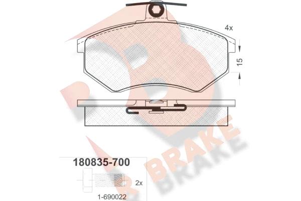 RB0835-700 R BRAKE Комплект тормозных колодок, дисковый тормоз (фото 2)