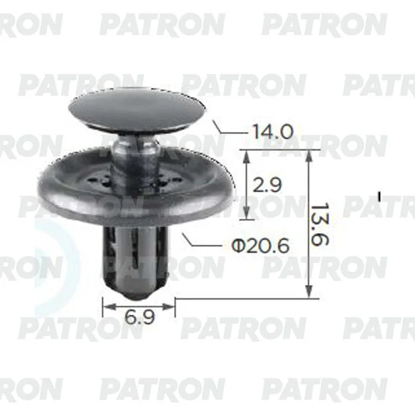 P37-0333A PATRON Клипса пластмассовая (Упаковка 100шт) Citroen, Peugeot, Renault применяемость: брызговики, подкрылок (фото 1)