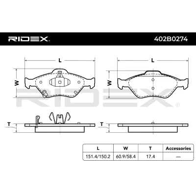 402B0274 RIDEX Комплект тормозных колодок, дисковый тормоз (фото 5)