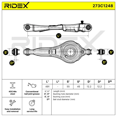 273C1248 RIDEX Рычаг независимой подвески колеса, подвеска колеса (фото 7)