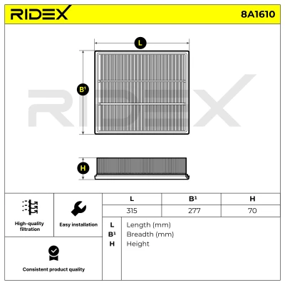 8A1610 RIDEX Воздушный фильтр (фото 2)