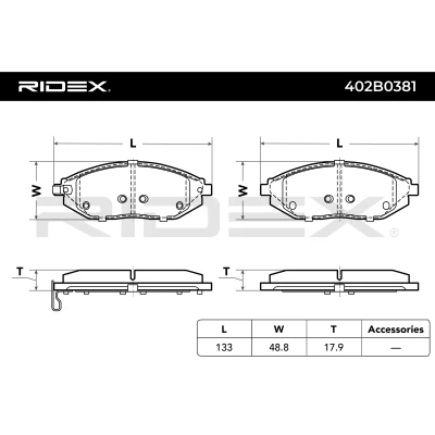 402B0381 RIDEX Комплект тормозных колодок, дисковый тормоз (фото 5)