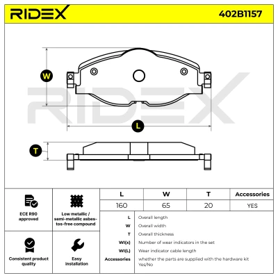 402B1157 RIDEX Комплект тормозных колодок, дисковый тормоз (фото 11)