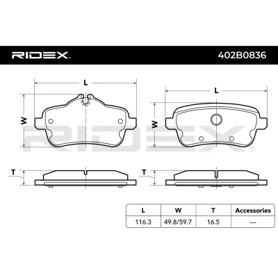 402B0836 RIDEX Комплект тормозных колодок, дисковый тормоз (фото 7)