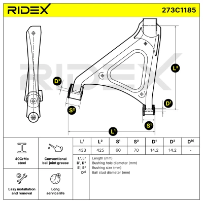 273C1185 RIDEX Рычаг независимой подвески колеса, подвеска колеса (фото 9)