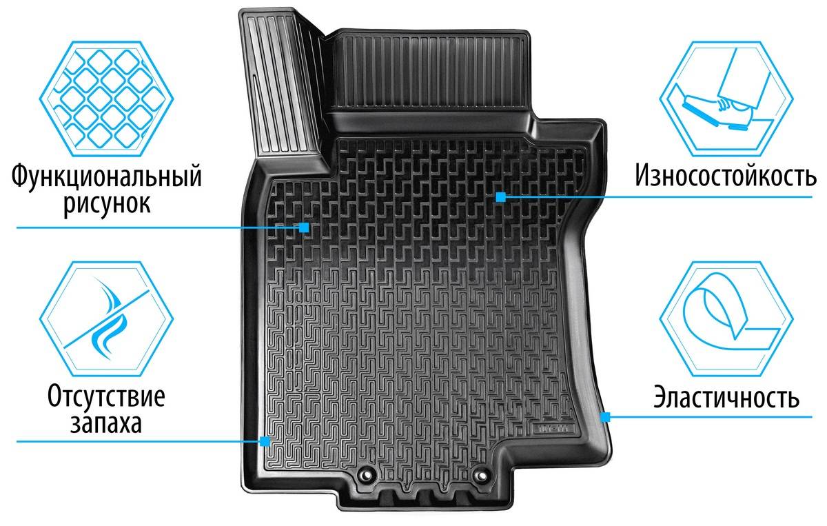 14105004 RIVAL Комплект автомобильных ковриков Nissan Qashqai (Российская сборка) 2015- , полиуретан, низкий борт, крепеж для передних ковров (фото 11)