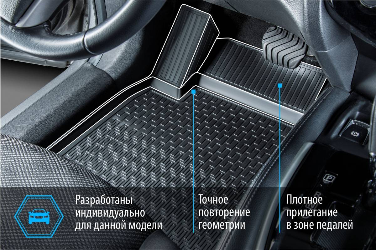 14105004 RIVAL Комплект автомобильных ковриков Nissan Qashqai (Российская сборка) 2015- , полиуретан, низкий борт, крепеж для передних ковров (фото 18)