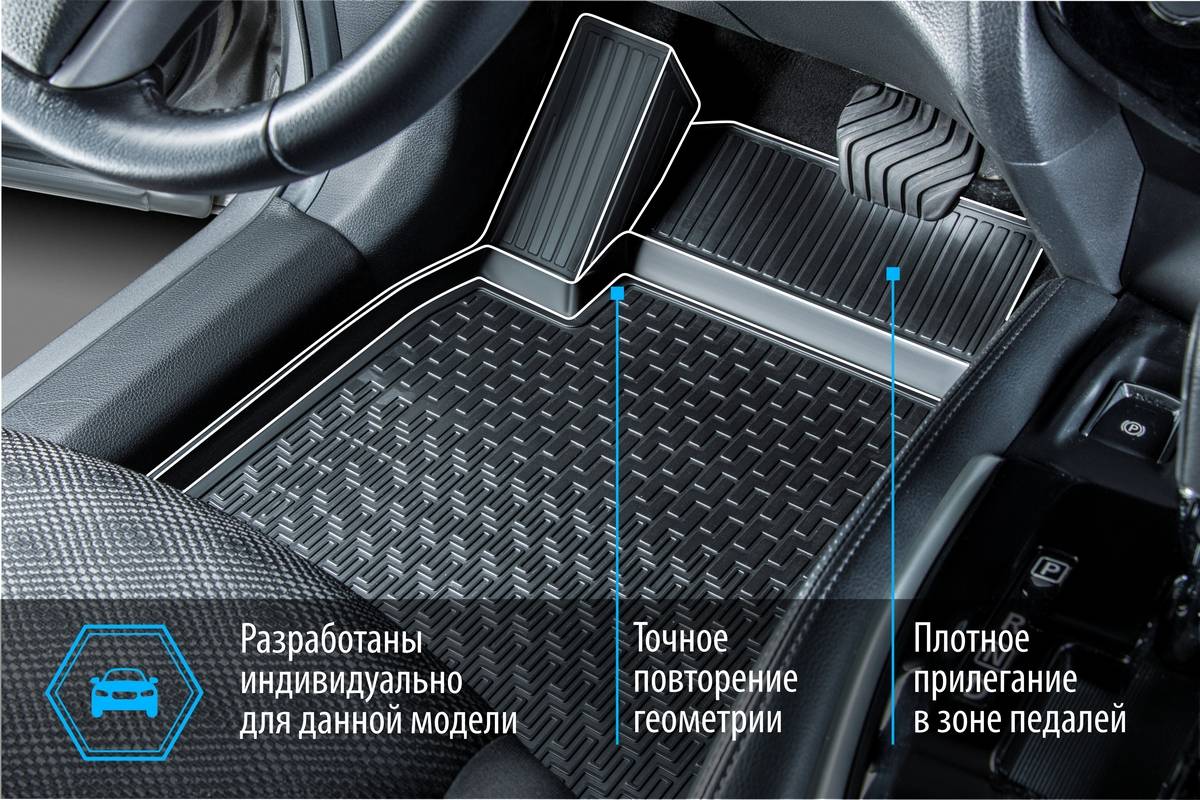 14702004 RIVAL Комплект автомобильных ковриков Renault Logan 2004-2014 , полиуретан, низкий борт, 5 предметов, крепеж для передних ковров (фото 18)