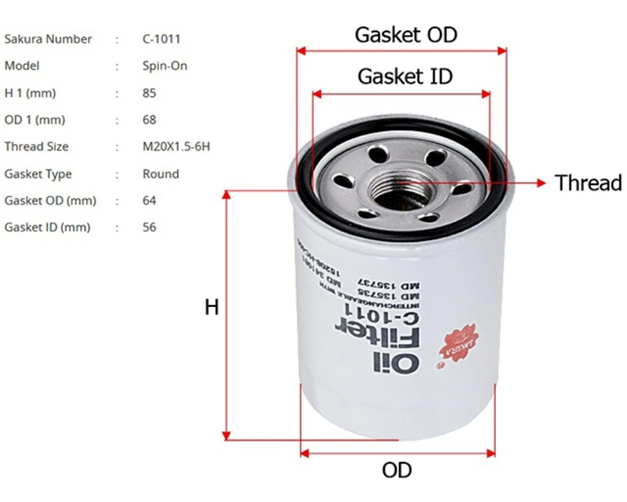 C-1011 SAKURA Масляный фильтр (фото 4)