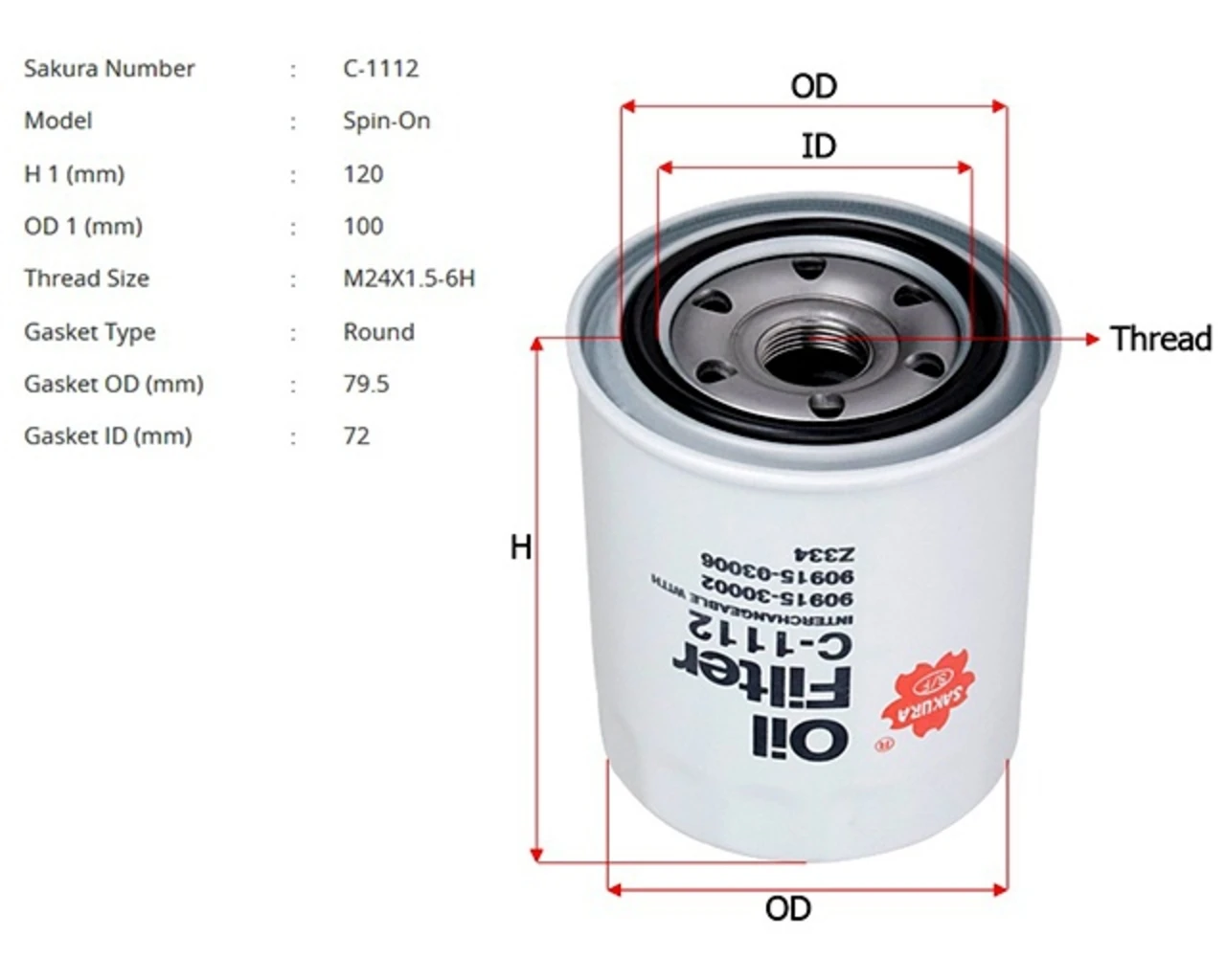 C-1112 SAKURA Масляный фильтр (фото 6)