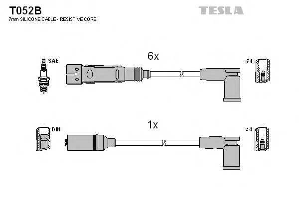 T052B TESLA Высоковольтные провода (комплект проводов зажигания) (фото 1)