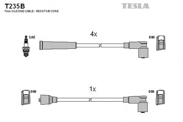 T235B TESLA Высоковольтные провода (комплект проводов зажигания) (фото 1)