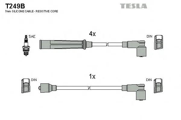 T249B TESLA Высоковольтные провода (комплект проводов зажигания) (фото 1)